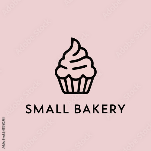 A playful logo design for a small bakery featuring a vector cupcake, complemented by a feminine logotype that exudes charm and sweetness.