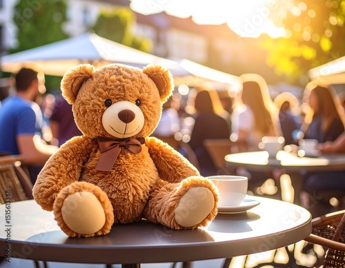 Teddy bear on outdoor patio