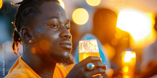 Candid Documentary: Man Enjoying Beer in Warm Community Atmosphere