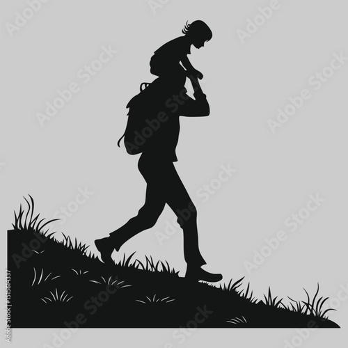dad carrying child on solder silhouette vector design art and illustration