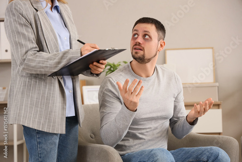 Male drug addict talking to...