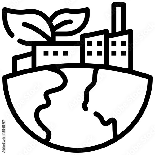 factory town seedling eco friendly world environment simple line icon