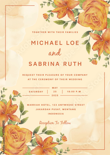 Hand drawn elegant beautiful floral wedding invitation card template 