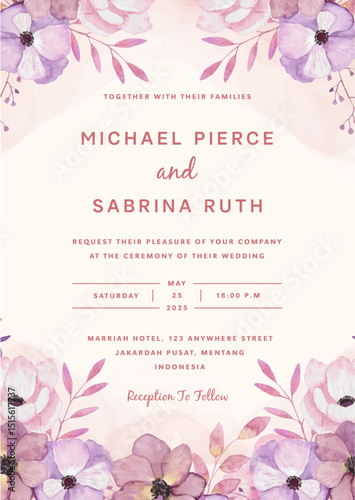 Hand drawn elegant beautiful floral wedding invitation card template 
