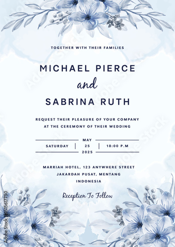 Hand drawn elegant beautiful floral wedding invitation card template 