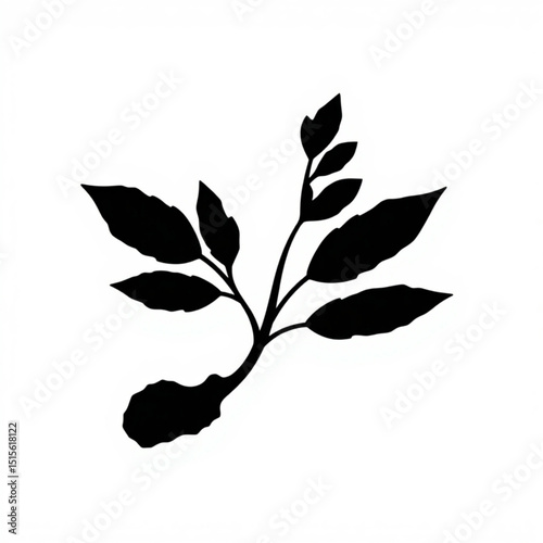 Black leaves stem silhouette vector graphic design element botanical illustration nature plant drawing isolated 100
