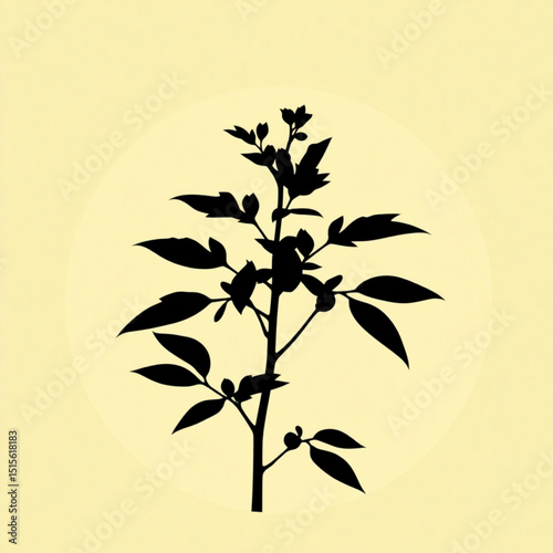 Silhouette botanical illustration of flower plant stem with leaves and buds vector design art 100