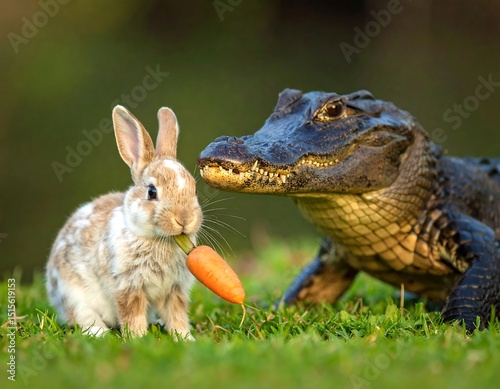 Rabbit and crocodile with carrot