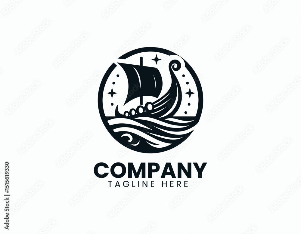 Powerful Viking Ship Dynamic Longship Illustration Vector Logo Design Powerful Viking Ship Dynamic Longship Illustration Vector Logo Design