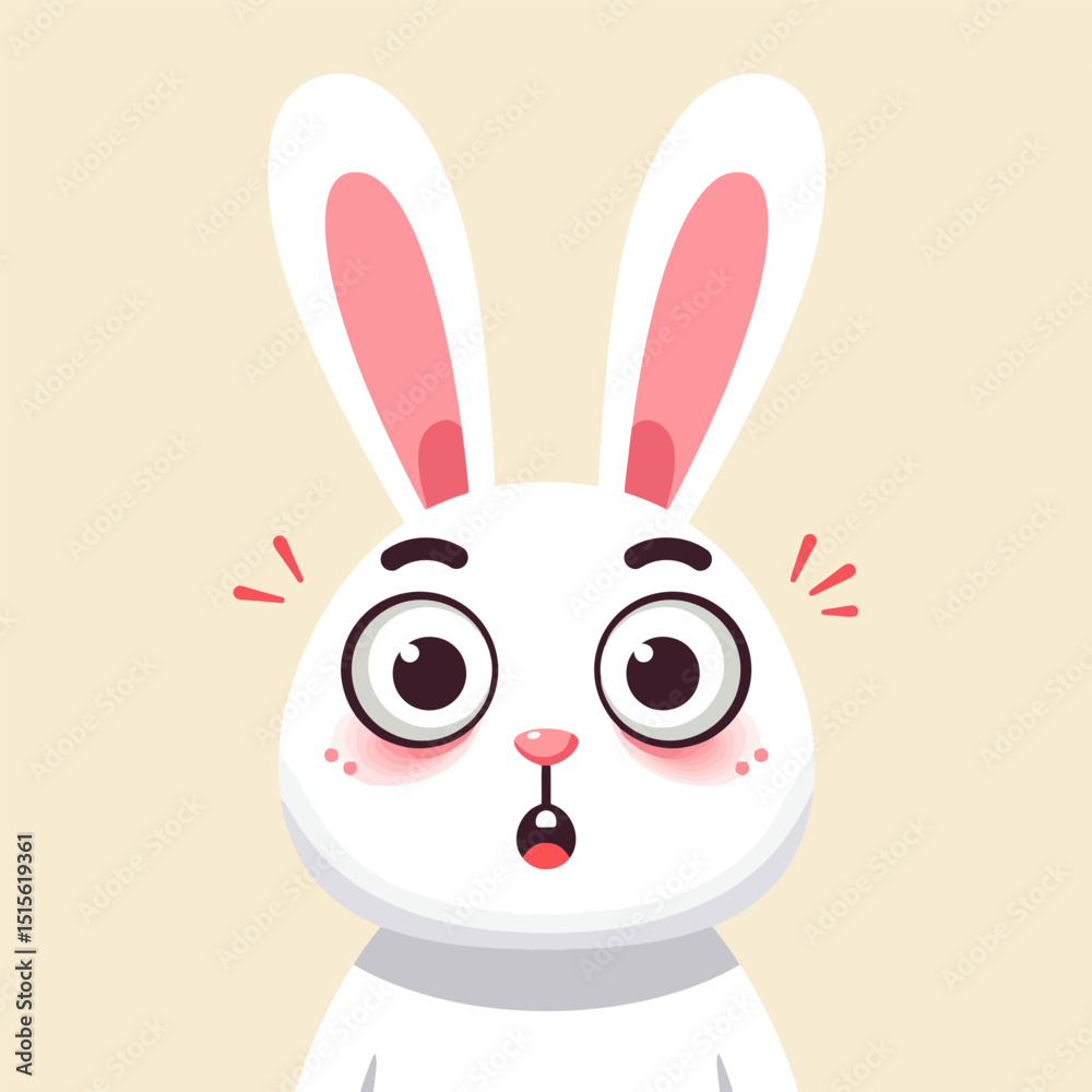 Obraz premium Surprised Cartoon Rabbit Face with Wide Eyes and Open Mouth