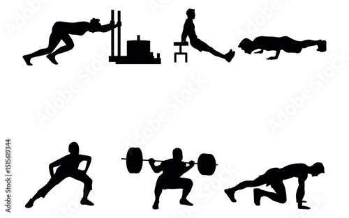 Set of Crossfit Silhouette in various poses isolated on white background

