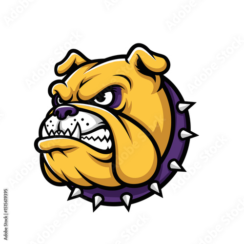 Aggressive Yellow Bulldog Cartoon Mascot Head with Spiked Collar