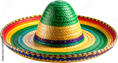 Colorful Mexican straw sombrero hat isolated on white for summer fashion