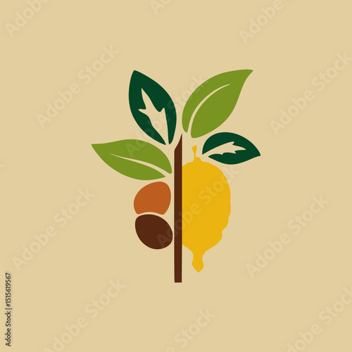 A modern logo design incorporating nature-inspired motifs, such as plants and fruits, representing an eco-friendly approach to food.