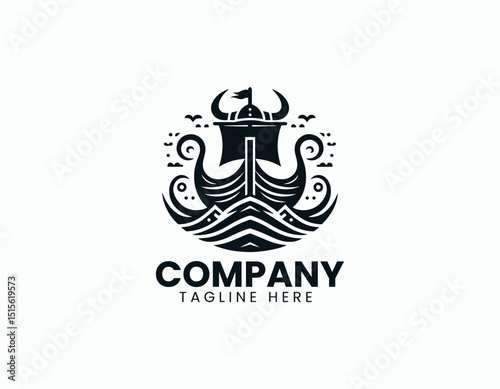 Powerful Viking Ship Dynamic Longship Illustration Vector Logo Design