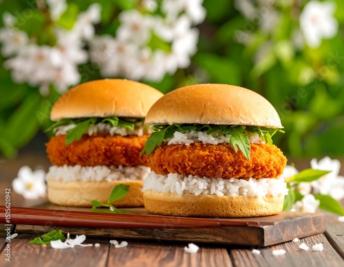 Two crispy, rice-filled burgers