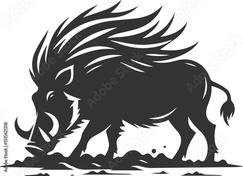 Black vector animal warthog silhouette drawing isolated