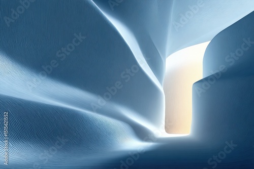 Abstract view of a serene and airy canyon with soft light illuminating the smooth curves and lines of the walls creating a tranquil atmosphere