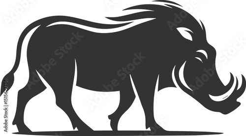 Black vector animal warthog silhouette drawing isolated