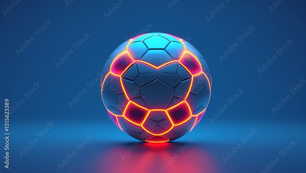 Fototapeta premium Vibrant Neon Soccer Ball Illustration in Blue Setting