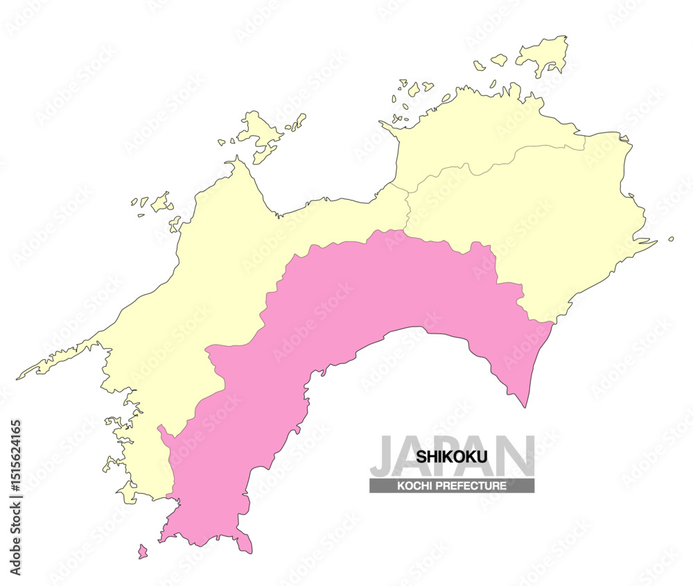 Fototapeta premium 日本地図 四国 高知県 県境有り 02