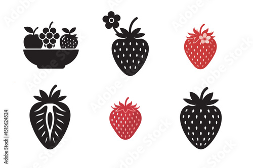 Strawberry Icons Fresh Fruit Vector Graphics for Design Projects