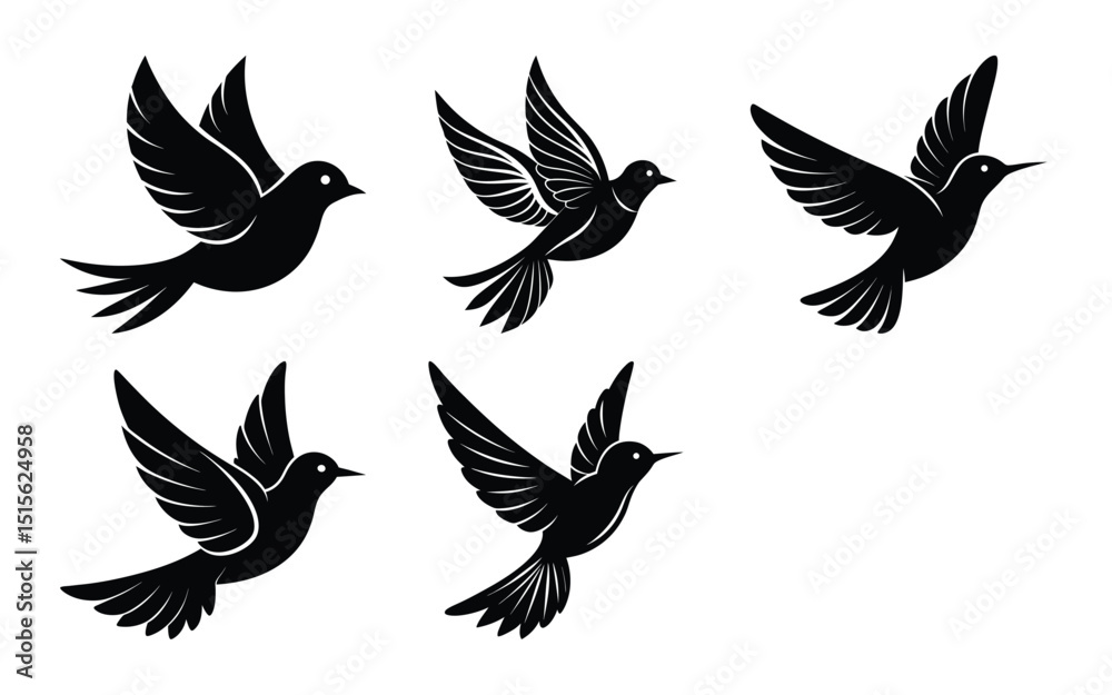 Flying Bird Silhouette Vector Set Flying Bird Silhouette Vector Set