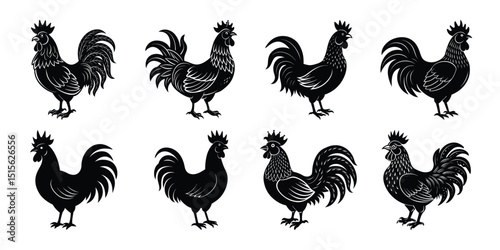  Rooster and Hen Farm Silhouettes