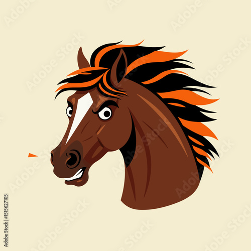 Cartoon Horse Head Illustration with Wild Eyes and Colorful Mane