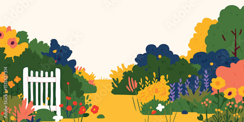A captivating floral landscape painted with vibrant hues invites viewers to wander through a scene of natural beauty and serenity.