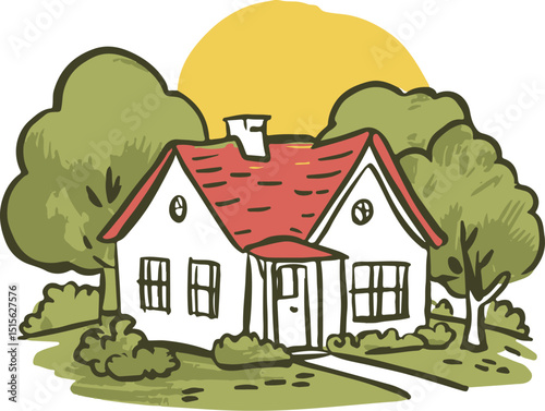 cartoon house. Simple suburban houses.