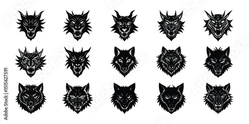 Wild Animal Face Silhouette Icons - Wolf, Fox, Lion