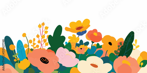 A vibrant illustration of a flower garden featuring colorful flowers, with charming aesthetic, ready to bring nature into design.