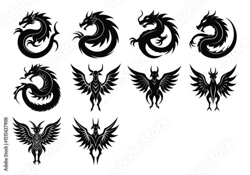 Dragon and Phoenix Silhouettes - Mythical Creature Collection