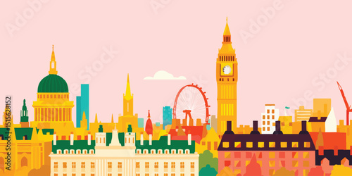 A vibrant and whimsical illustration of London's iconic skyline, featuring landmarks and a colorful aesthetic, inviting viewers to experience the magic of this world-famous city.