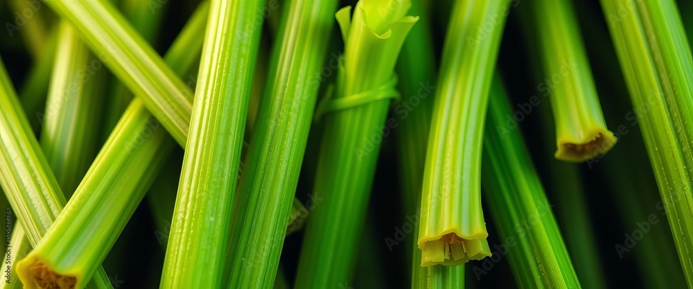 Obraz premium Crisp celery stalks, intricate detail, vibrant green hues, close-up, macro, healthy eating