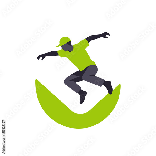 Man-jumping-on-green-ramp-vector-illustration
