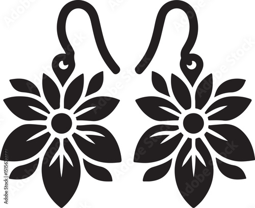 Earring Black Silhouette Vector, Fashion Jewelry Clipart & Elegant Accessory Design