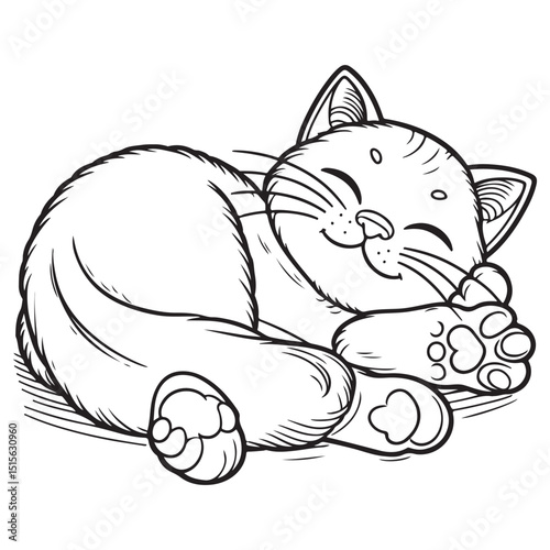 Cute lazy cat, cute cat sleeping, vector image suitable for coloring books