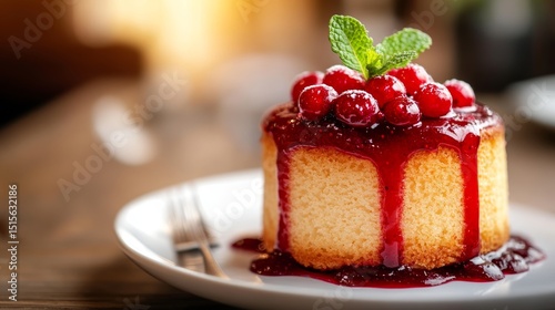 Panna Cotta with Caramel Sauce Close Up Food Photography on Wooden Table