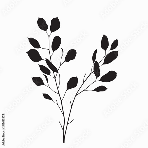 Black and white floral vector illustration with leaves and decorative botanical elements