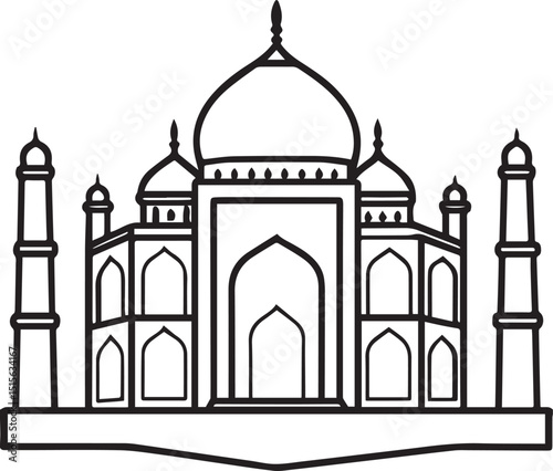 taj mahal outline vector illustration, line art