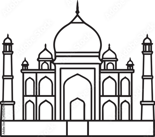 taj mahal outline vector illustration, line art