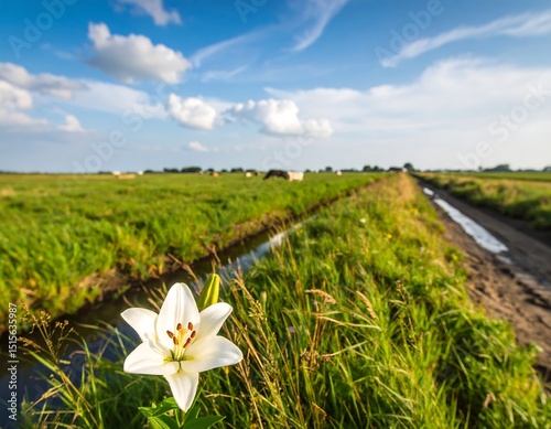 White lily by a country lane