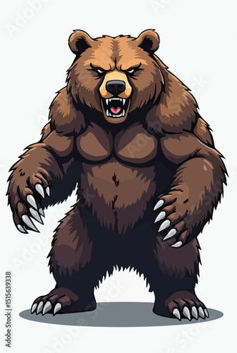 A cartoon bear displaying sharp claws and teeth, emphasizing its fierce and playful character..eps