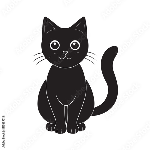 Adorable Black Cat Sitting Calmly with Big Round Eyes