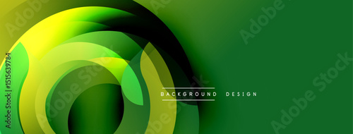 Abstract green design features layered curves. Gradient shades create dynamic visual effect. Modern background suitable for various projects.