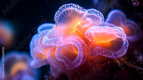 Illuminated sea anemone showcasing vibrant colors and delicate petal details