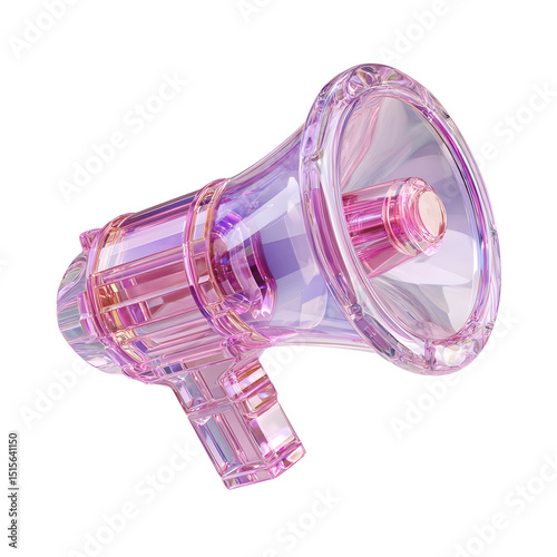 Visually striking 3D rendered crystal like megaphone speaker in shades of pink and purple designed to showcase online sales shopping and coupon promotions