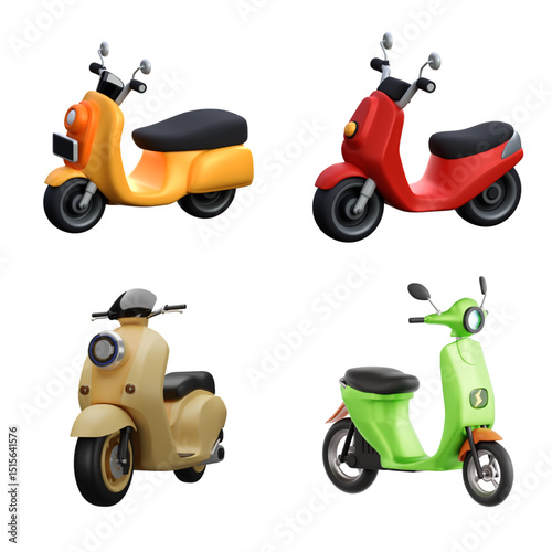 3d set of motorcycle and scooter